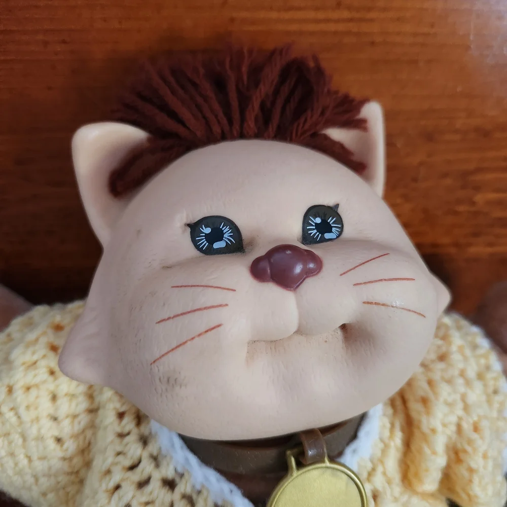 VINTAGE Cabbage Patch Cat Plush with Yellow Knit Sweater From 1983!